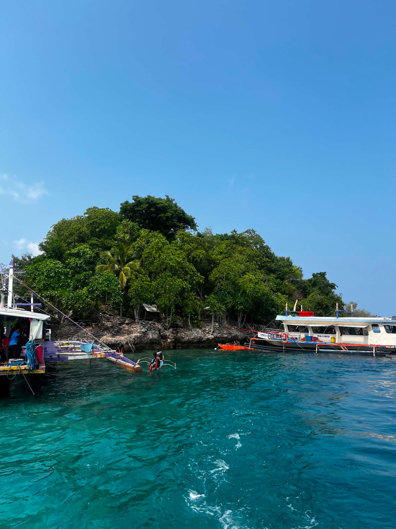 Boat and tropical coastline near Samal Island
